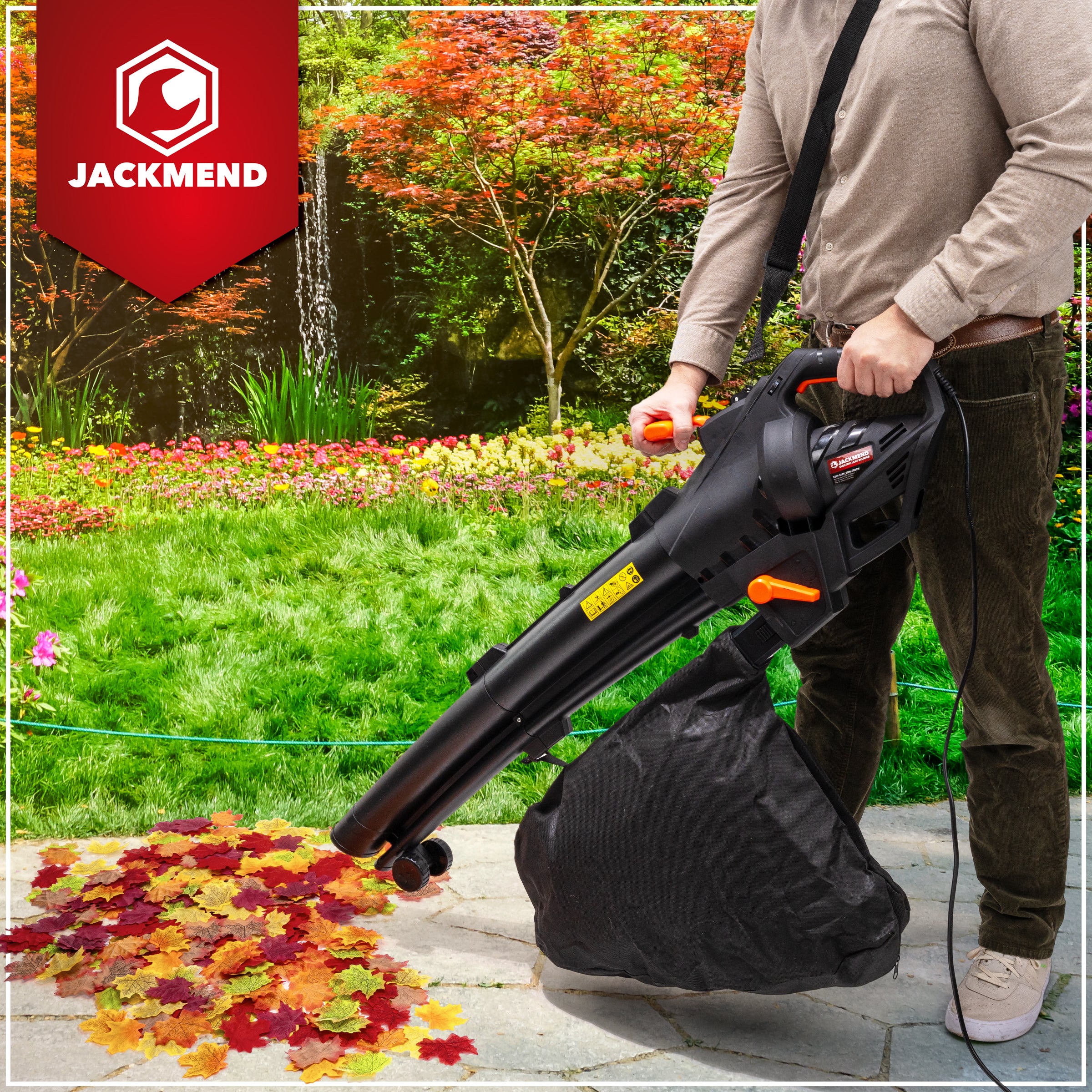 JACKMEND Elektrische Laubbläser inkl. 35L Auffangsack - 3000W Kabel 270km/h Luftgeschwindigkeit - 15.000 U/min
