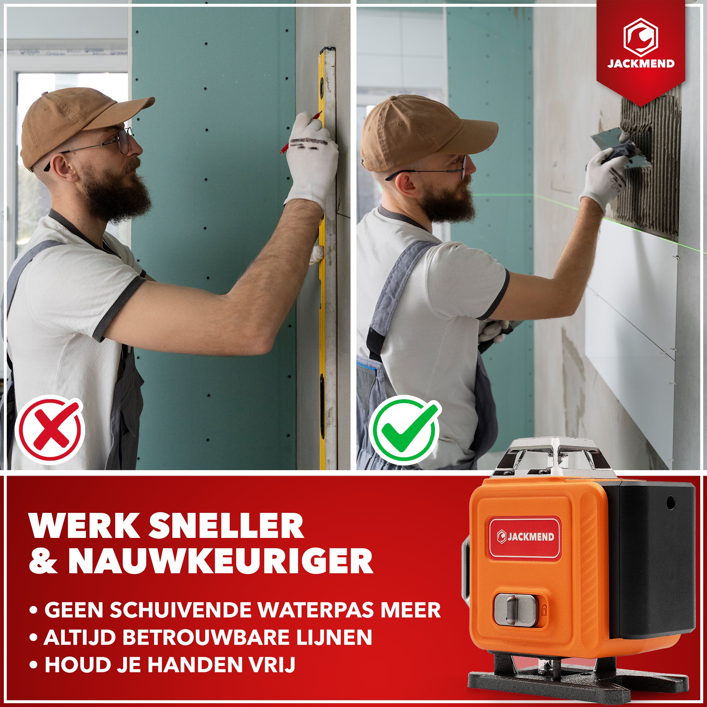 JACKMEND 4D Kreuzlinienlaser 4 bis 16 Linien - 50 Meter Messbereich - 360 Grad