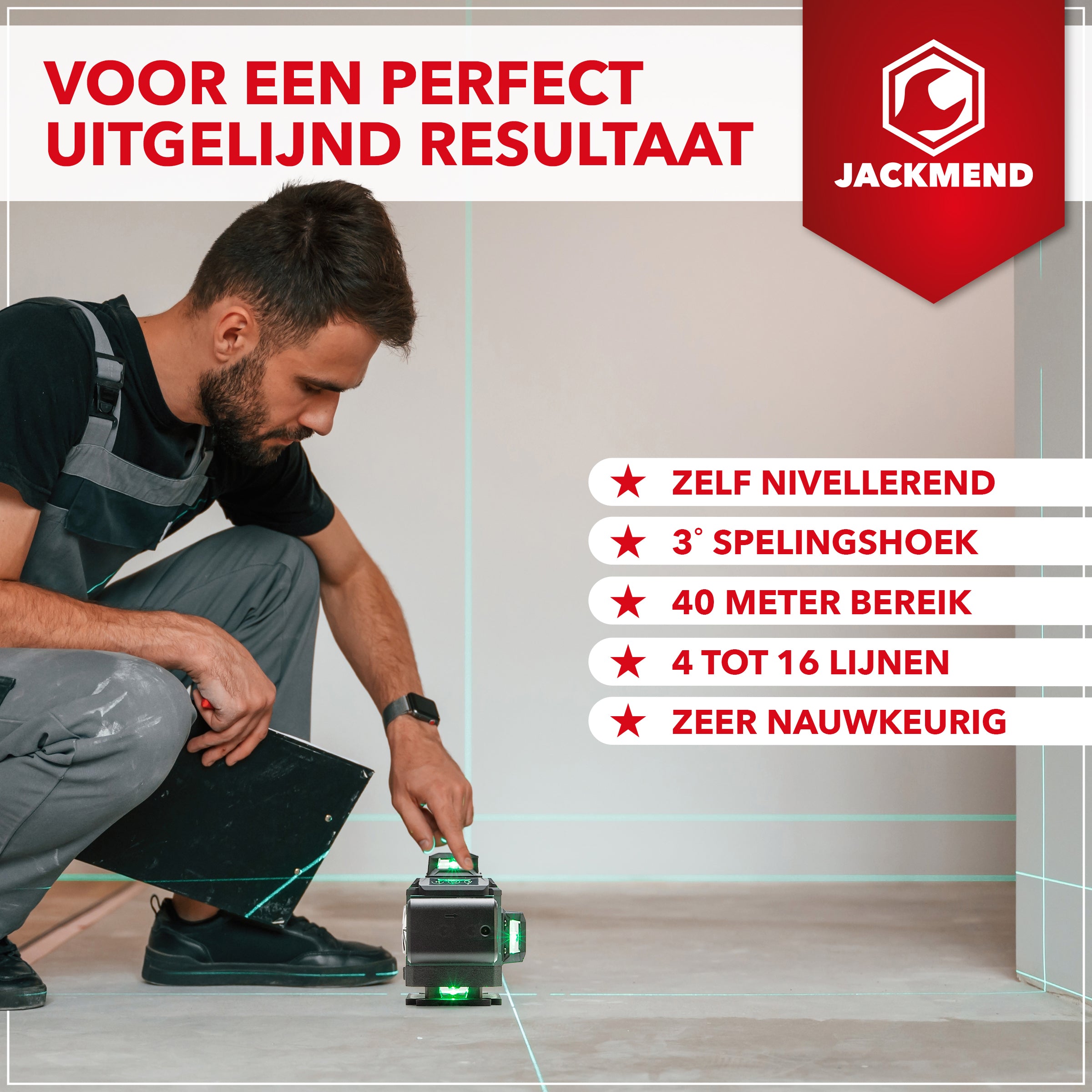 JACKMEND 4D Kreuzlinienlaser 4 bis 16 Linien - 50 Meter Messbereich - 360 Grad