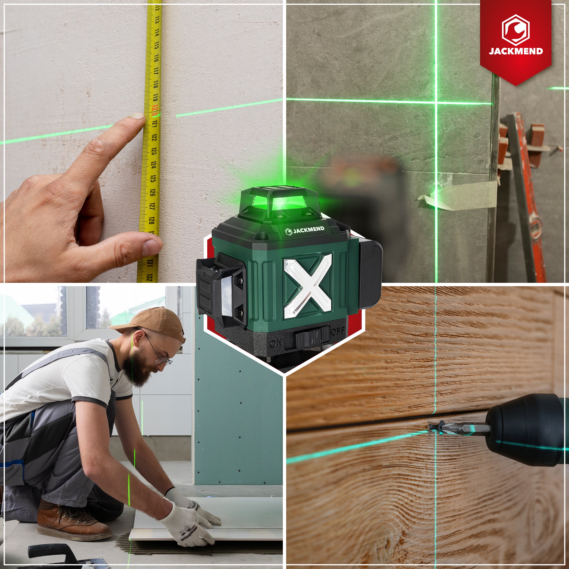 JACKMEND 4D Kreuzlinienlaser 4 bis 16 Linien - 50 Meter Messbereich - 360 Grad
