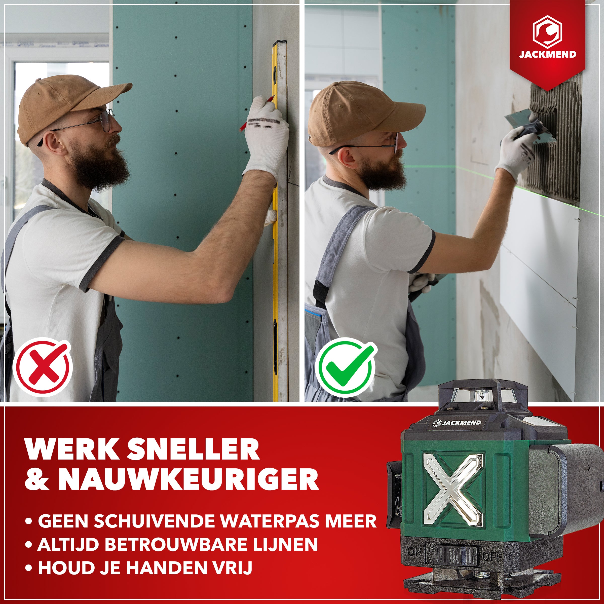 JACKMEND 4D Kreuzlinienlaser 4 bis 16 Linien - 50 Meter Messbereich - 360 Grad