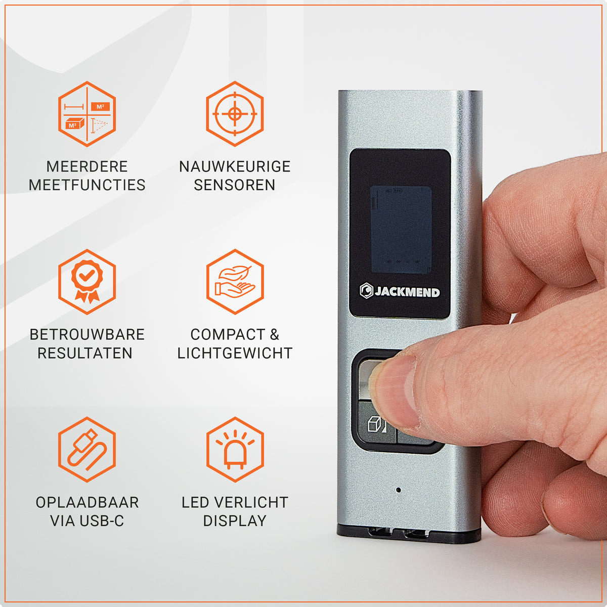 Jackmend Laserafstandsmeter - Oplaadbaar - Digitale Afstandsmeter met LED-Scherm en Draagkoord