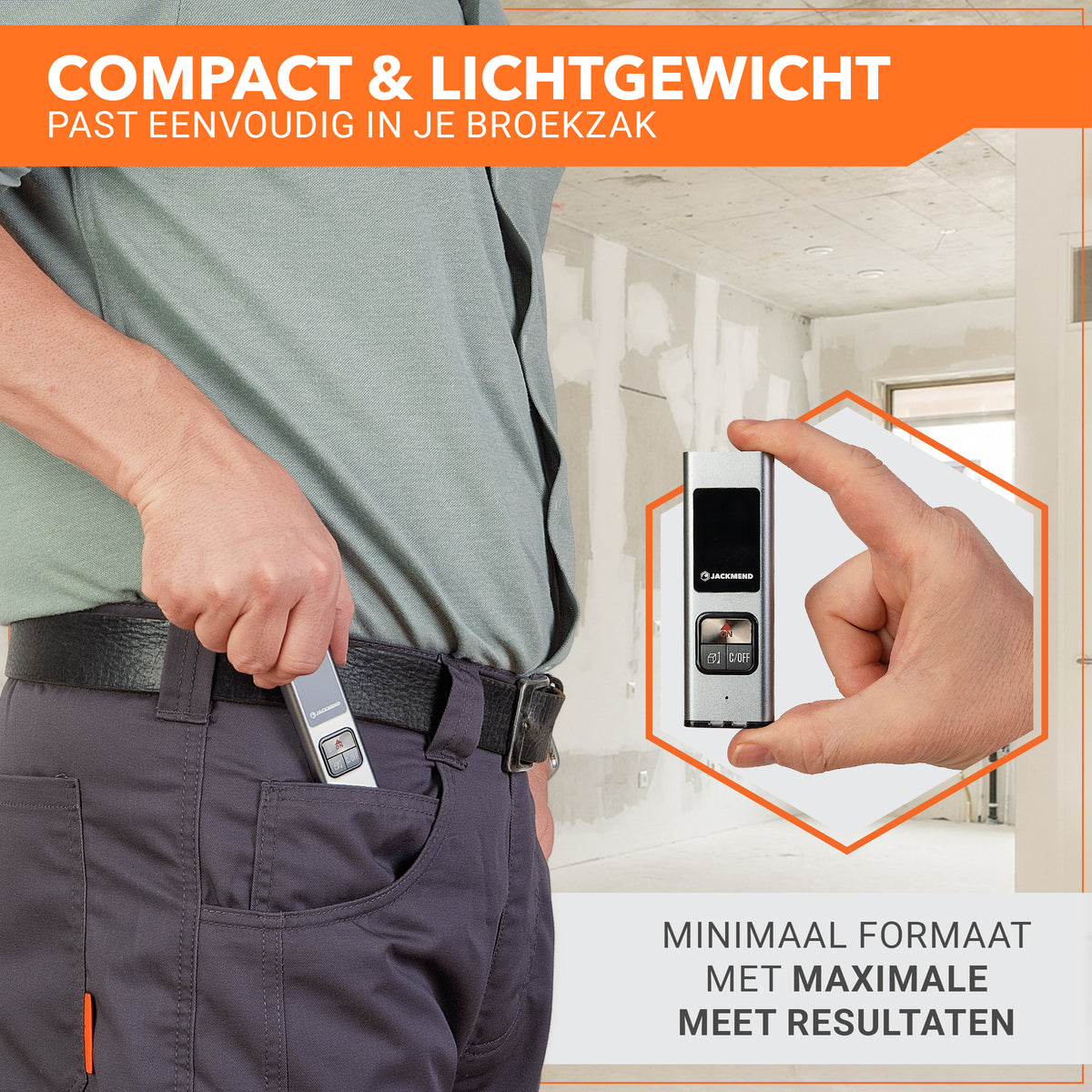 Jackmend Laserafstandsmeter - Oplaadbaar - Digitale Afstandsmeter met LED-Scherm en Draagkoord