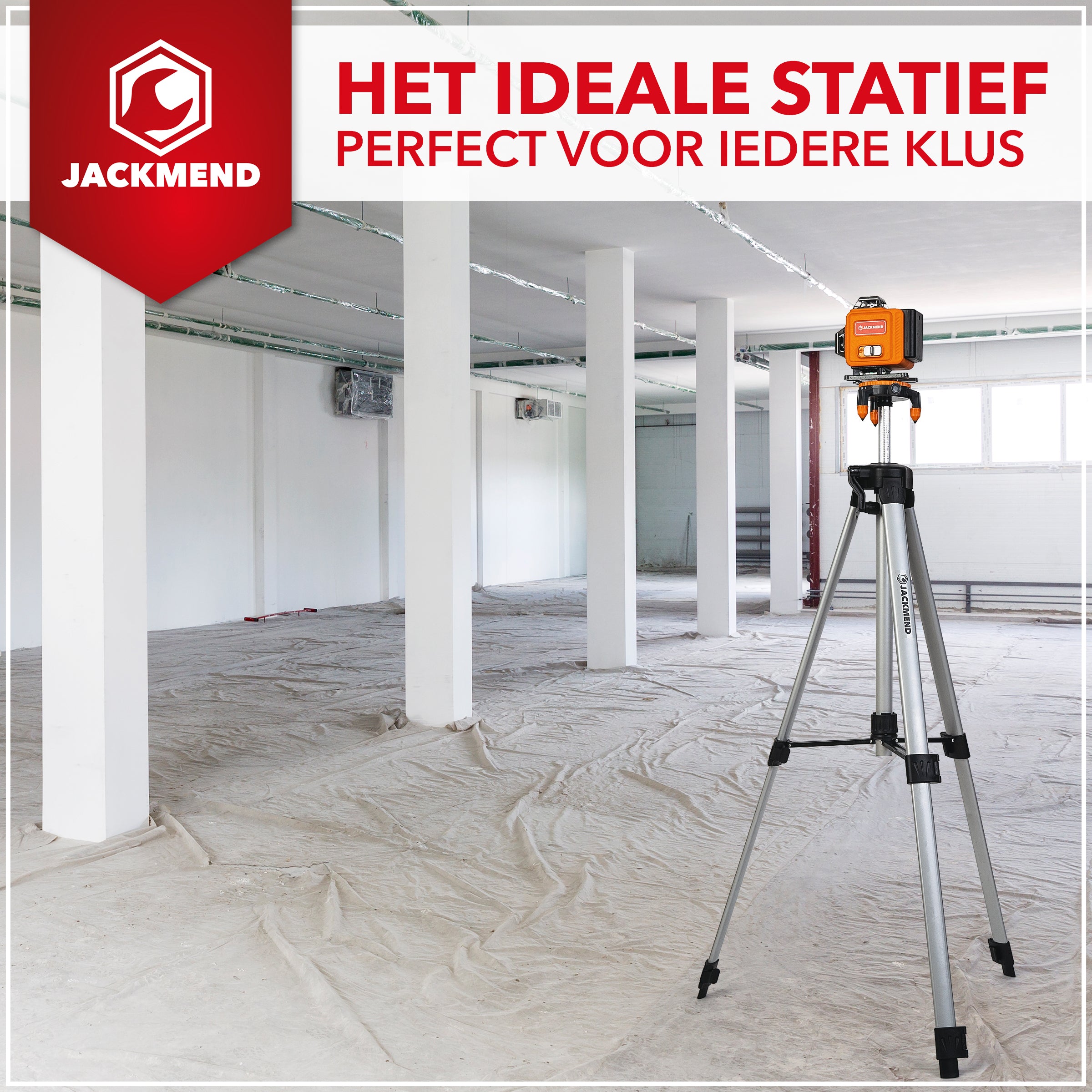 JACKMEND 4D Kreuzlinienlaser mit Stativ 1,45M 4 bis 16 Linien - 50 Meter Messbereich