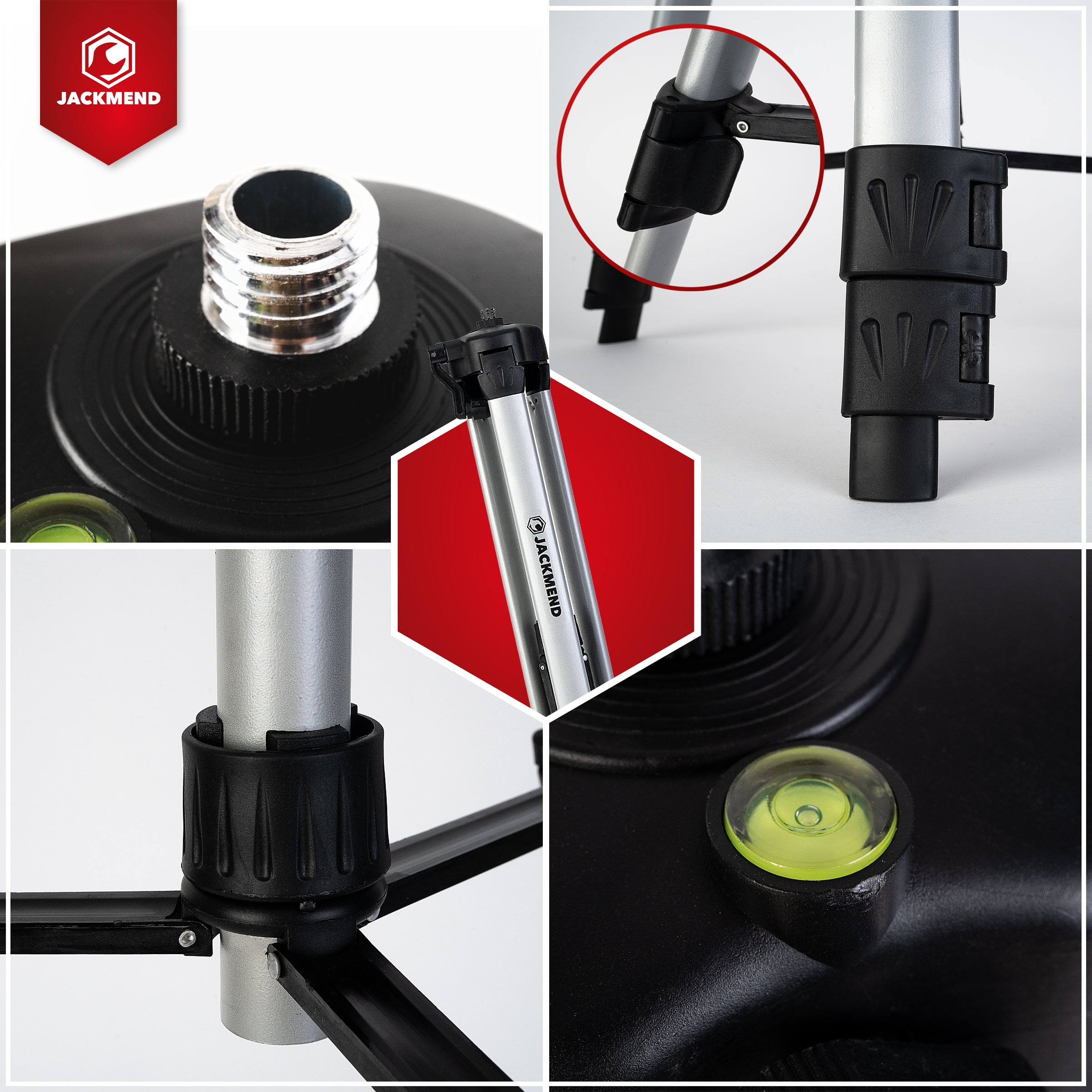JACKMEND 4D Kreuzlinienlaser Stativ - Verstellbares Dreibein Inklusive Aufbewahrungstasche - von 52 bis 145CM - 50KG Tragfähigkeit - 5/8 Zoll Gewinde