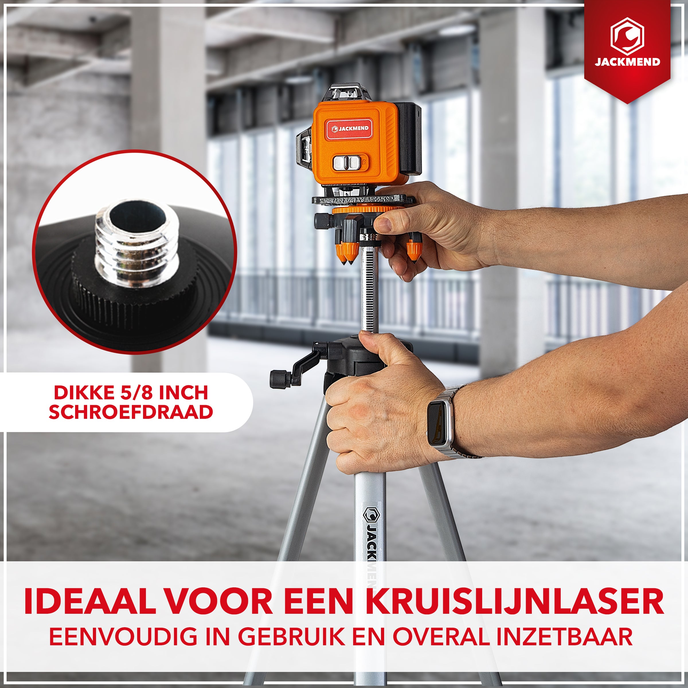 JACKMEND 4D Kreuzlinienlaser Stativ - Verstellbares Dreibein Inklusive Aufbewahrungstasche - von 52 bis 145CM - 50KG Tragfähigkeit - 5/8 Zoll Gewinde
