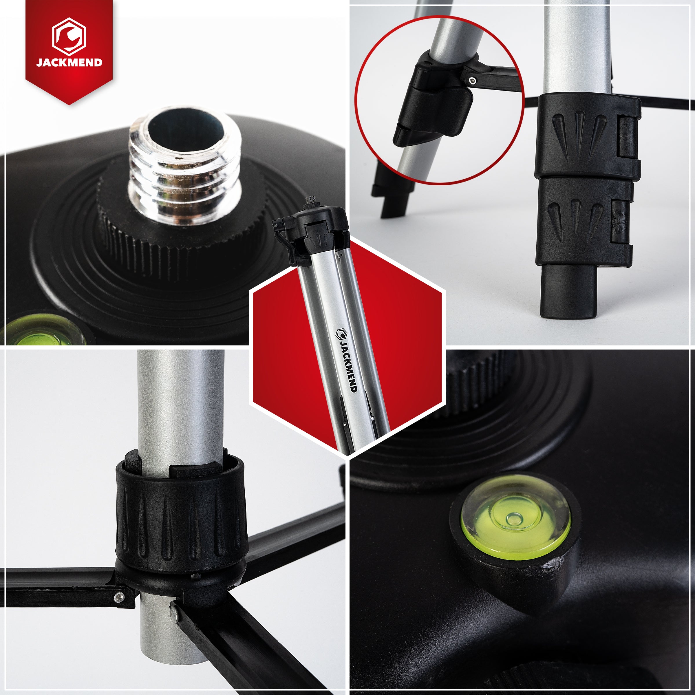 JACKMEND 4D Kreuzlinienlaser USB-C Wiederaufladbar Digitales Display - 50 Meter Messbereich - 16 Linien