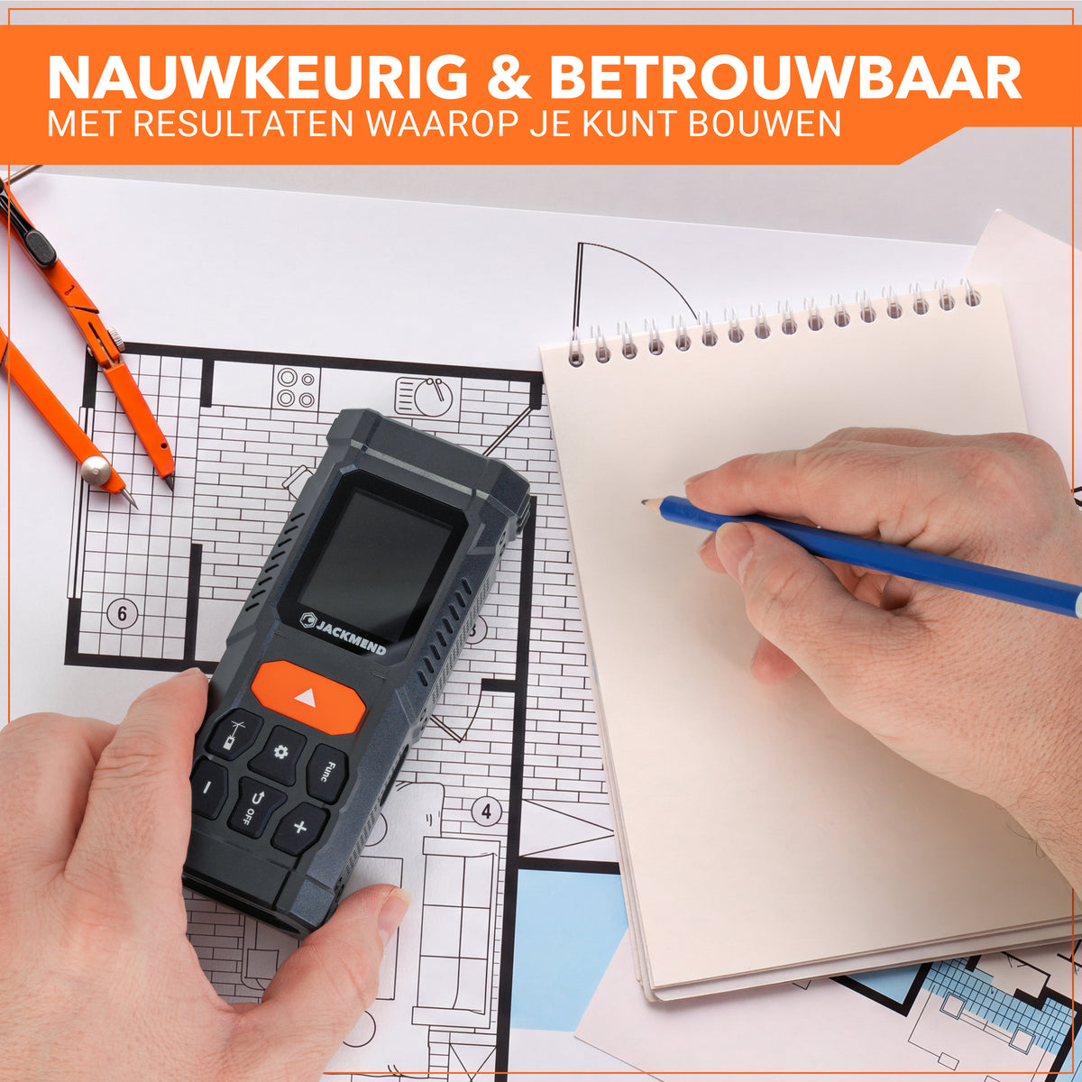 JACKMEND Laserafstandsmeter 200 Meter bereik - Met Hellingmeter, Pythagoras en Markeerlaser