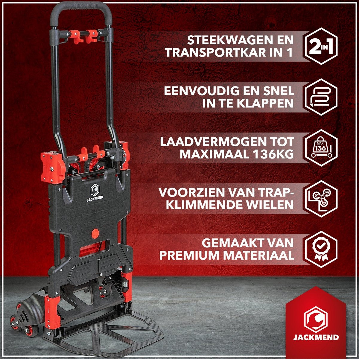 Jackmend 2-in-1 Opvouwbare Steekwagen en Transportkar