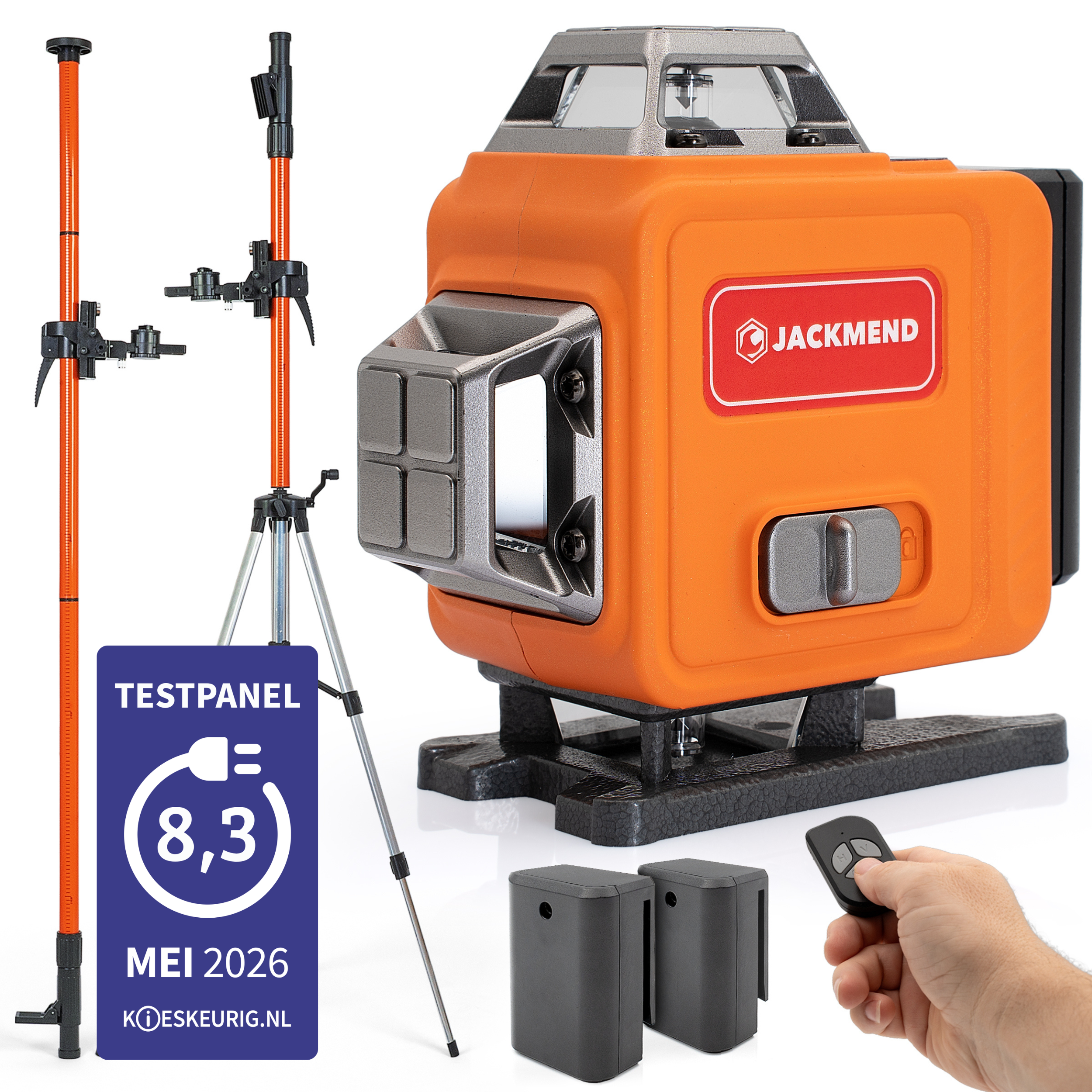 JACKMEND 4D Kruislijnlaser met Statief 5.5M 4 tot 16 Lijnen - 50 Meter Meetbereik