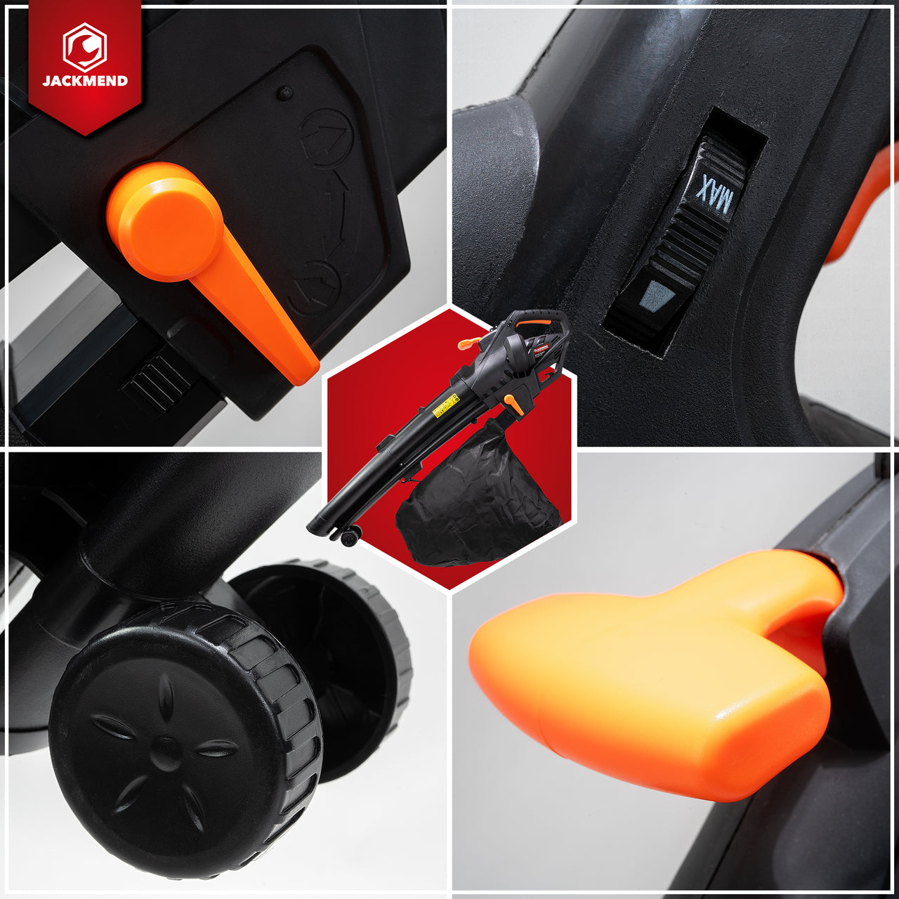 JACKMEND Elektrische Laubbläser inkl. 35L Auffangsack - 3000W Kabel 270km/h Luftgeschwindigkeit - 15.000 U/min