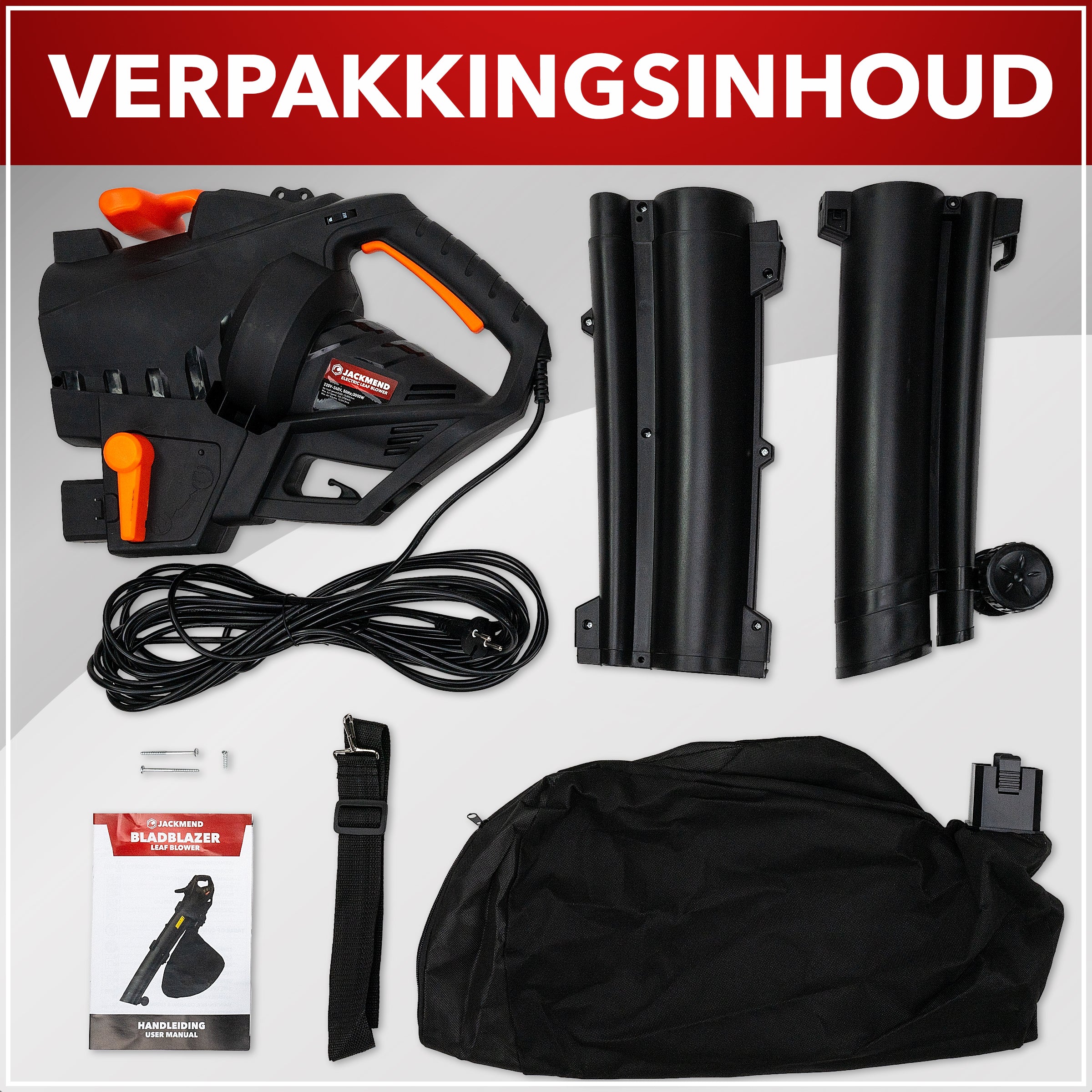 JACKMEND Elektrische Laubbläser inkl. 35L Auffangsack - 3000W Kabel 270km/h Luftgeschwindigkeit - 15.000 U/min