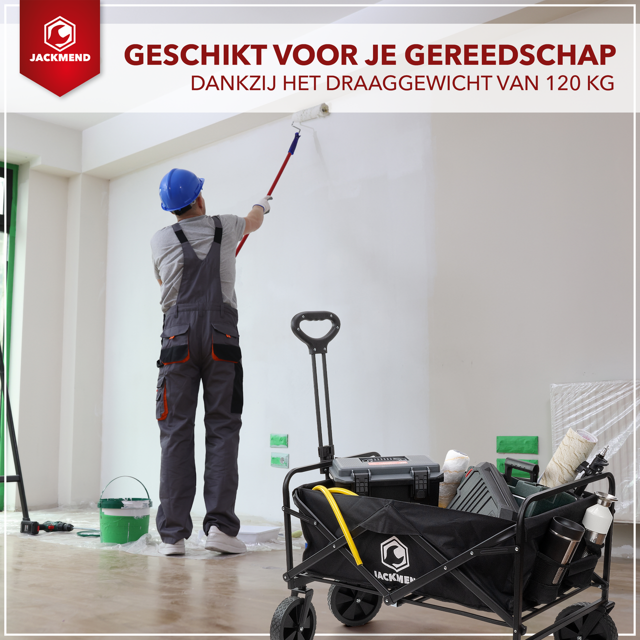 JACKMEND Faltbarer Bollerwagen Bis 120kg Tragfähigkeit - 83x47x60cm - Inhalt 120L