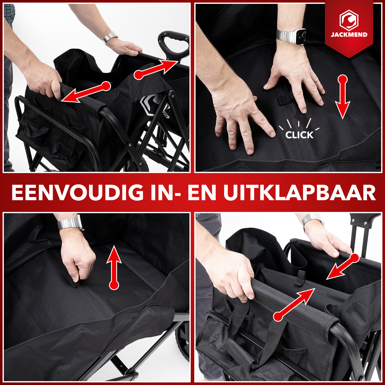 JACKMEND Faltbarer Bollerwagen Bis 120kg Tragfähigkeit - 83x47x60cm - Inhalt 120L