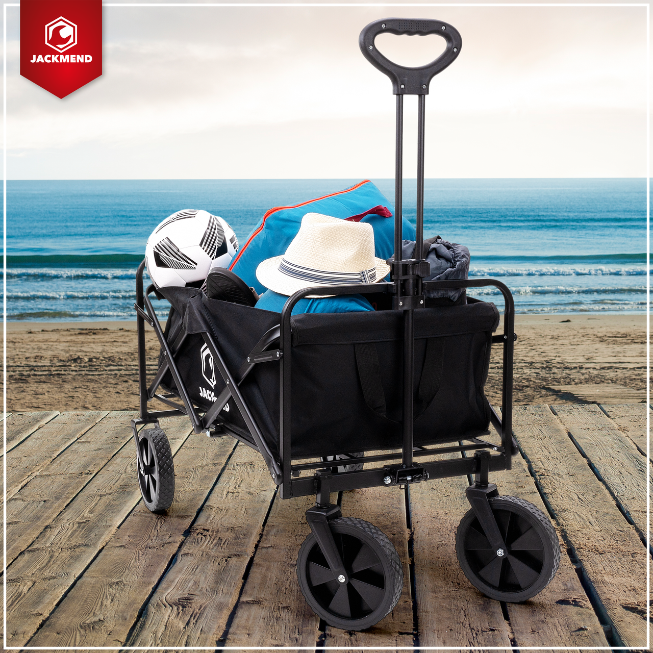 JACKMEND Faltbarer Bollerwagen Bis 120kg Tragfähigkeit - 83x47x60cm - Inhalt 120L