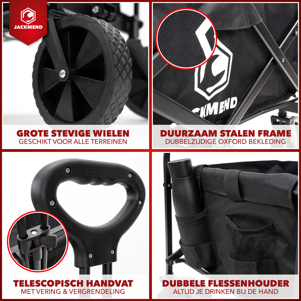 JACKMEND Faltbarer Bollerwagen Bis 120kg Tragfähigkeit - 83x47x60cm - Inhalt 120L