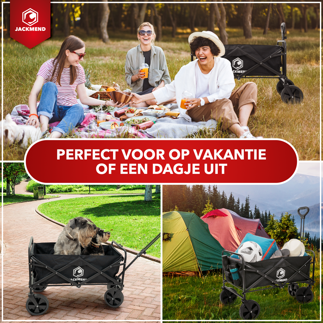 JACKMEND Faltbarer Bollerwagen Bis 120kg Tragfähigkeit - 83x47x60cm - Inhalt 120L