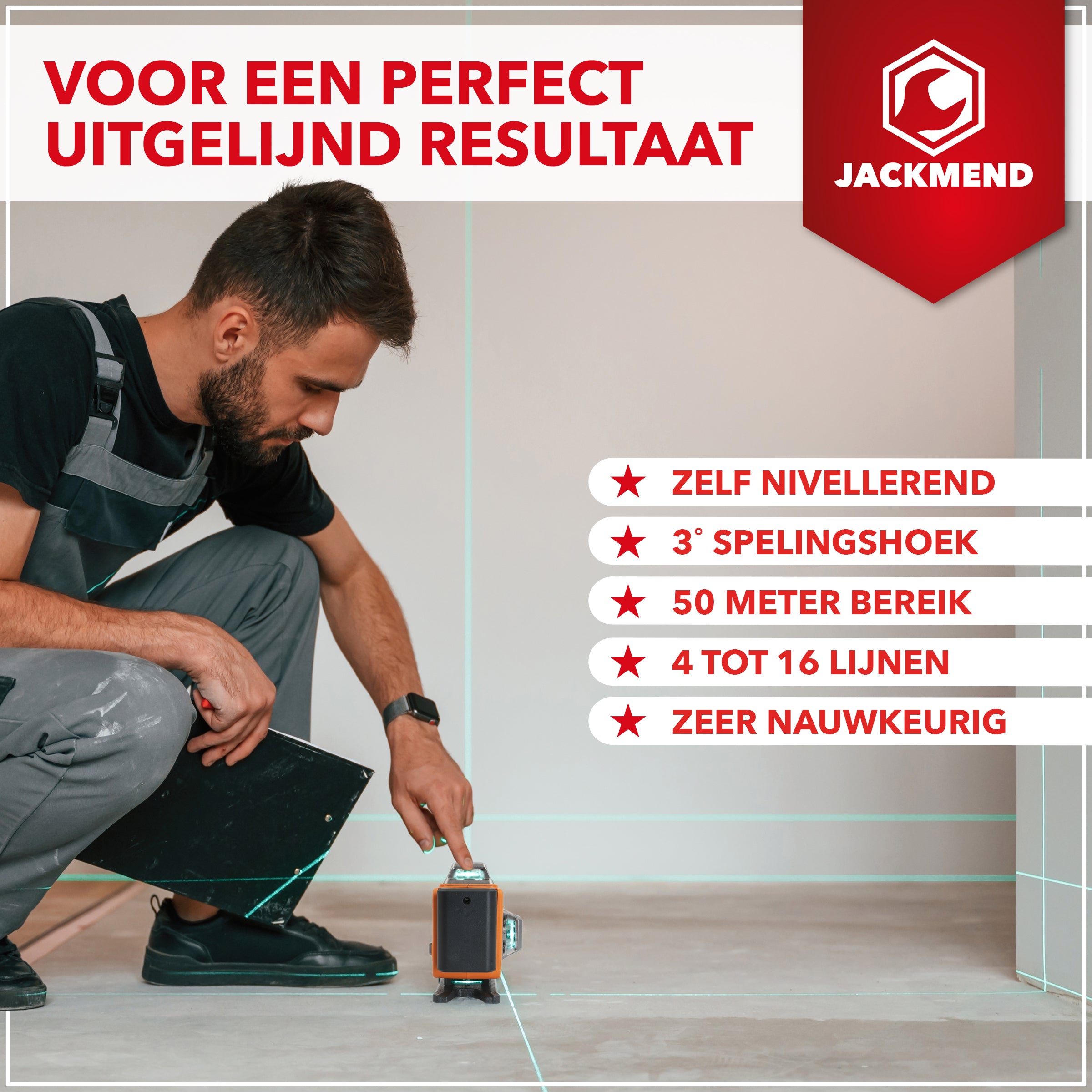 JACKMEND 4D Kruislijnlaser met Statief 5.5M 4 tot 16 Lijnen - 50 Meter Meetbereik