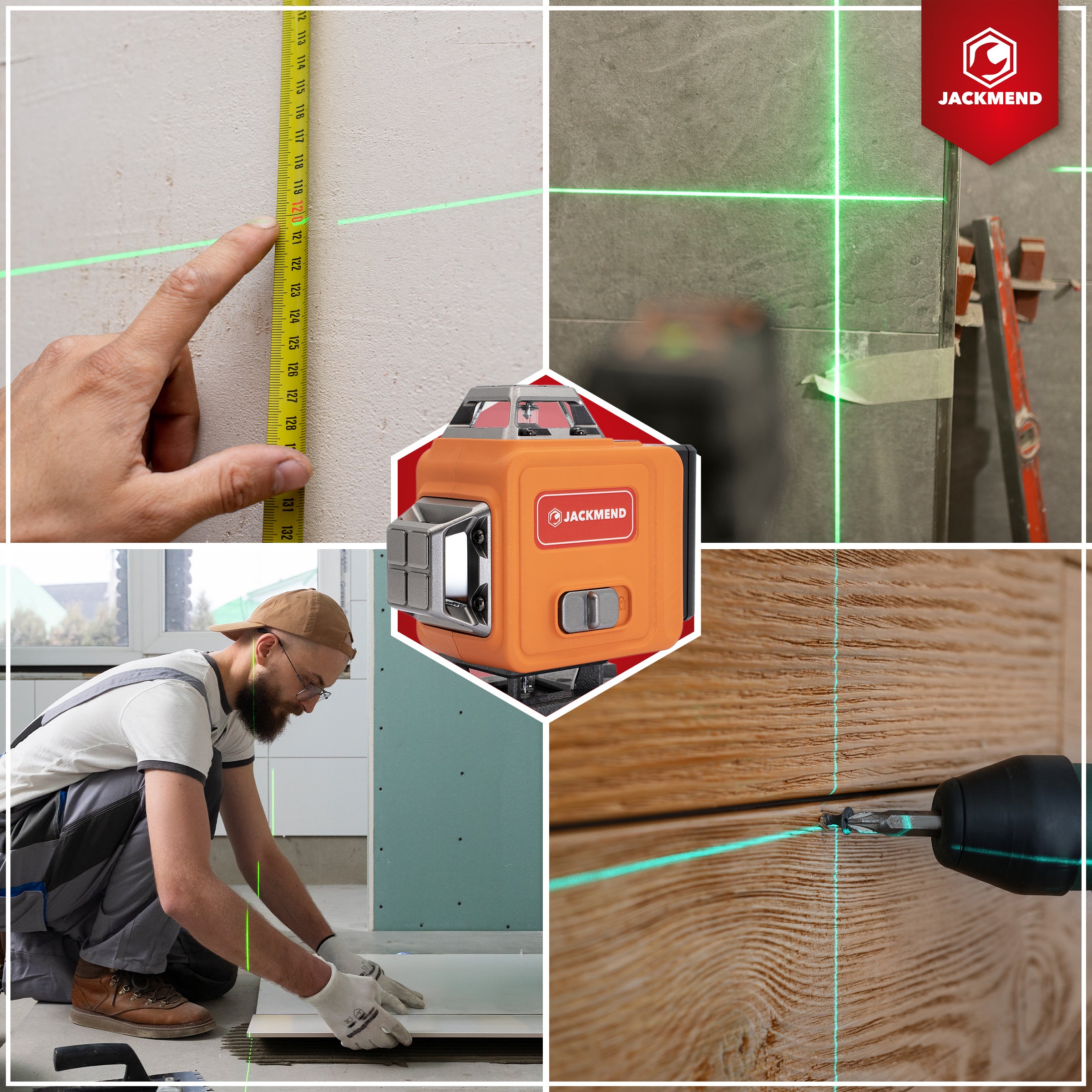 JACKMEND 4D Kreuzlinienlaser 4 bis 16 Linien - 50 Meter Messbereich - 360 Grad