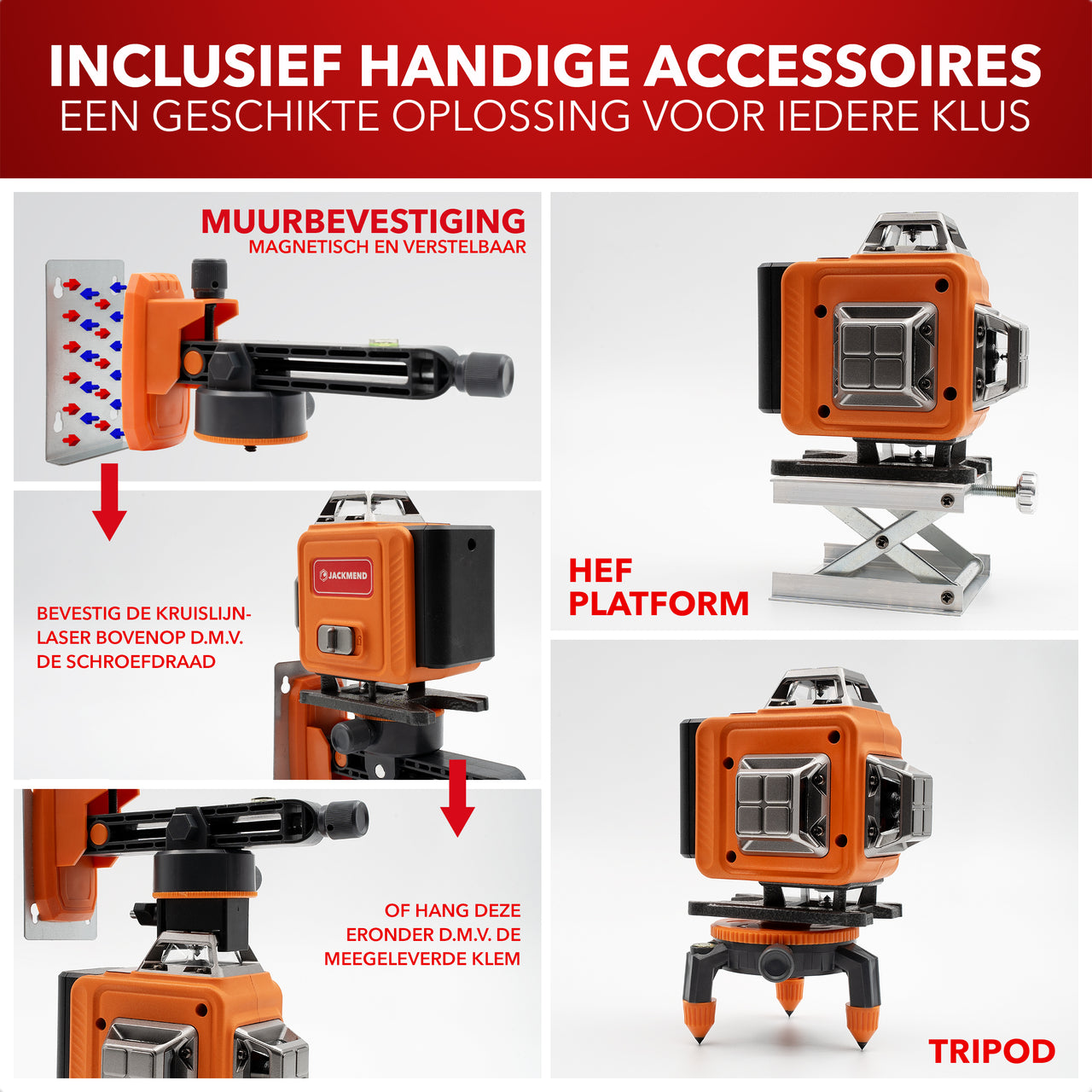 JACKMEND 4D Kreuzlinienlaser 4 bis 16 Linien - 50 Meter Messbereich - 360 Grad