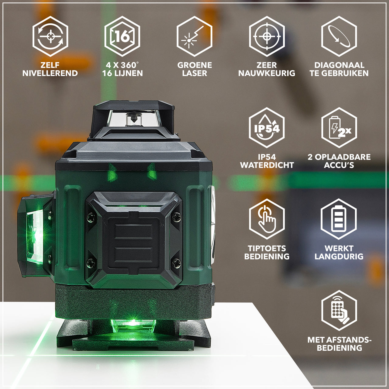 JACKMEND 4D Kreuzlinienlaser 4 bis 16 Linien - 50 Meter Messbereich - 360 Grad
