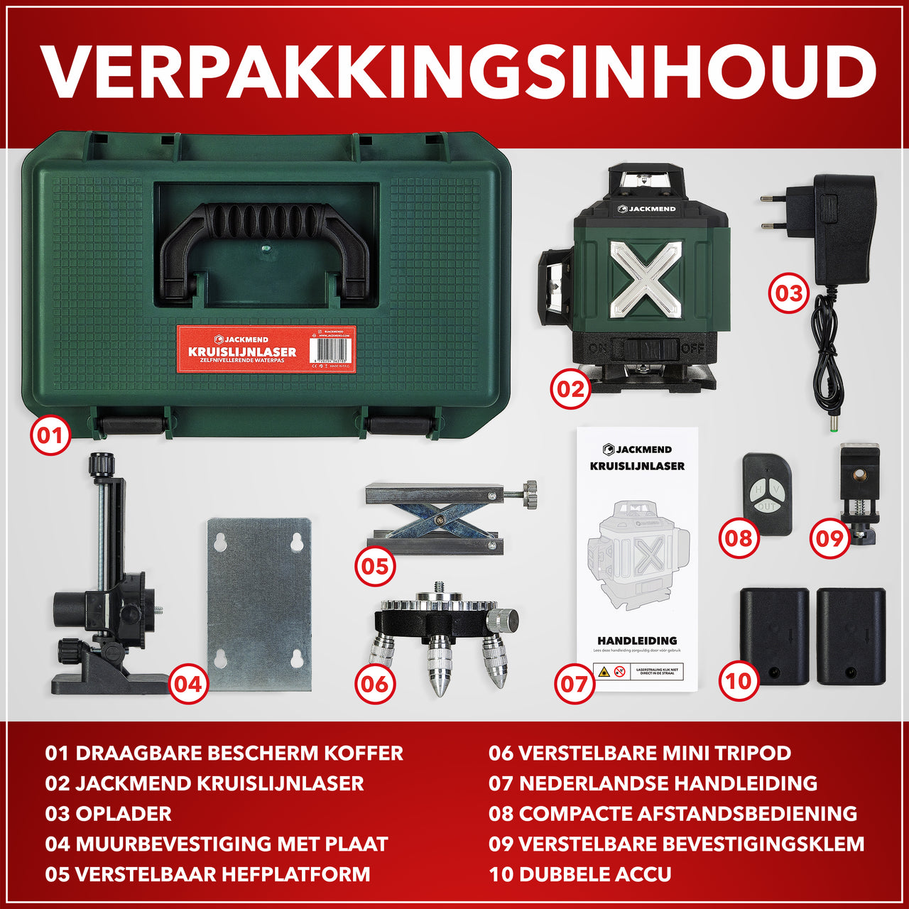 JACKMEND 4D Kreuzlinienlaser 4 bis 16 Linien - 50 Meter Messbereich - 360 Grad