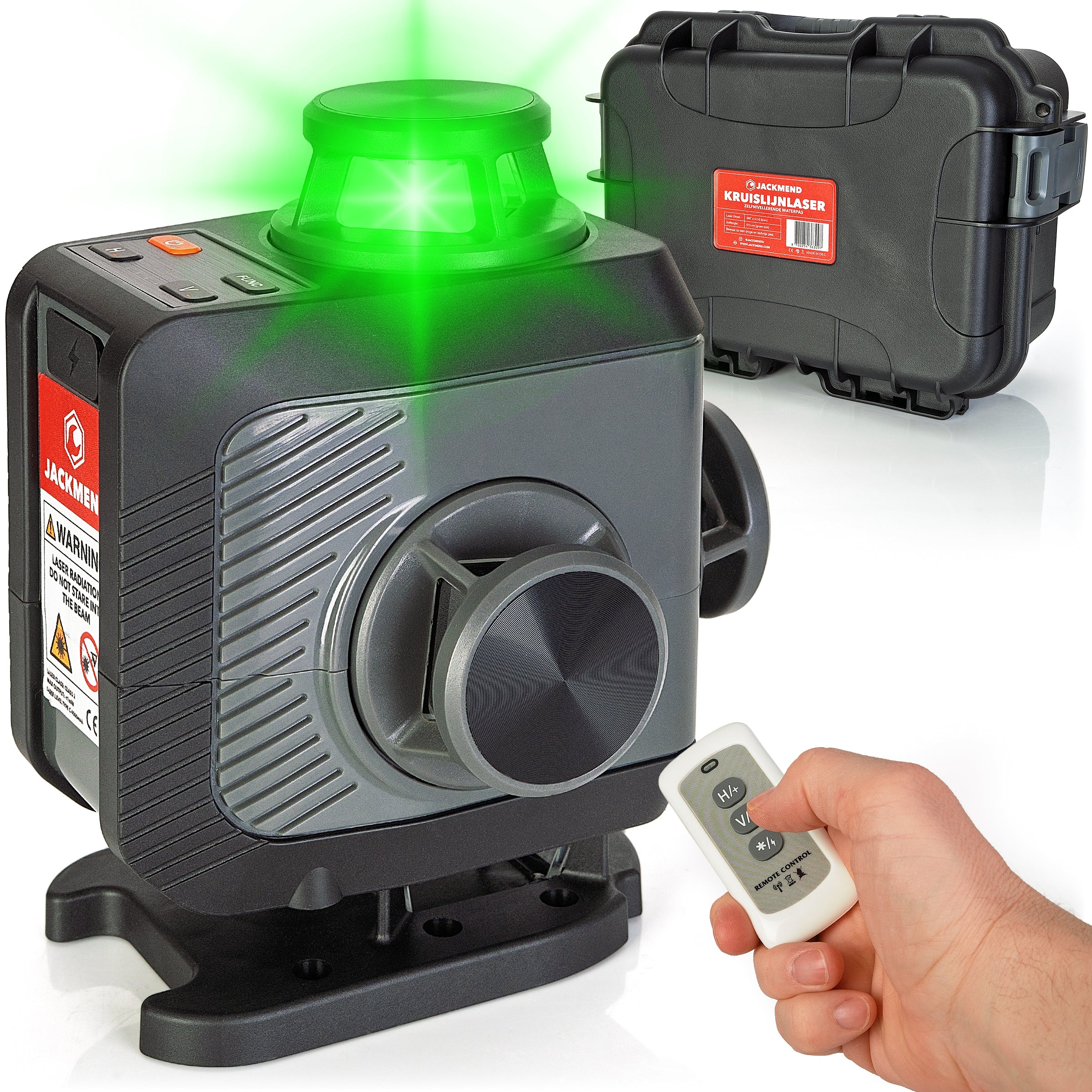 JACKMEND 4D Kreuzlinienlaser USB-C Wiederaufladbar Digitales Display - 50 Meter Messbereich - 16 Linien
