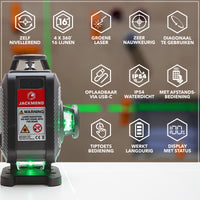 Thumbnail for JACKMEND 4D Kreuzlinienlaser USB-C Wiederaufladbar Digitales Display - 50 Meter Messbereich - 16 Linien