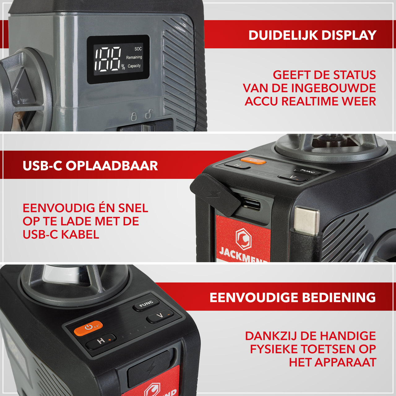 JACKMEND 4D Kreuzlinienlaser USB-C Wiederaufladbar Digitales Display Inklusive Stativ - 50 Meter Messbereich