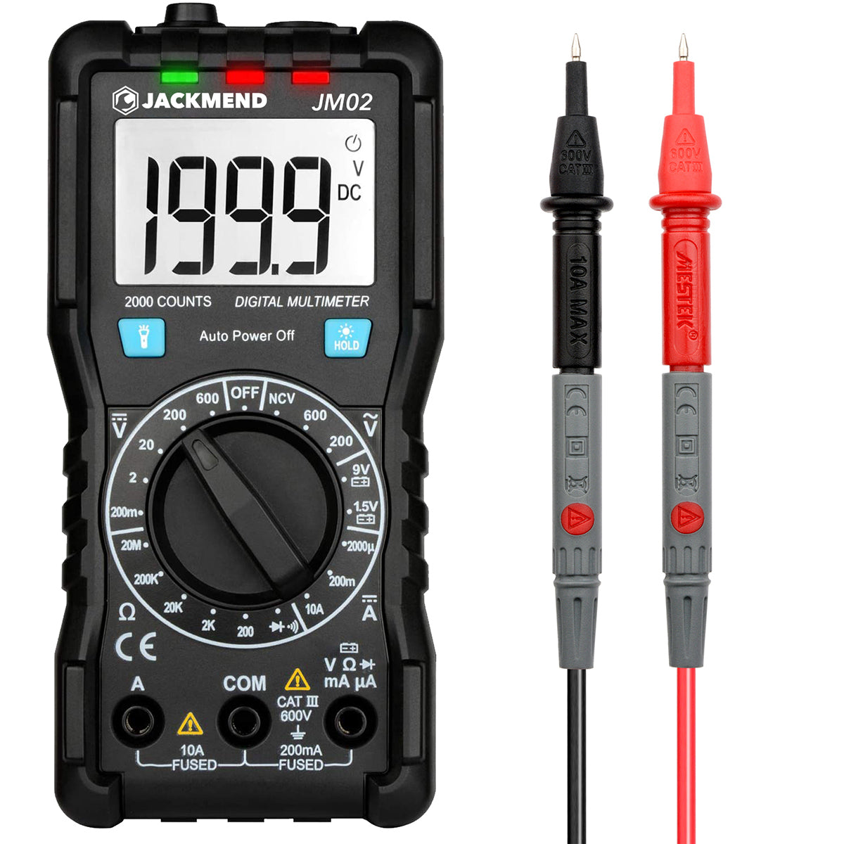 JACKMEND Digitale Multimeter - Slimme Spanningsmeter met LED zaklamp - AC / DC Voltage Meter - Voltmeter - Multi Volt Meter