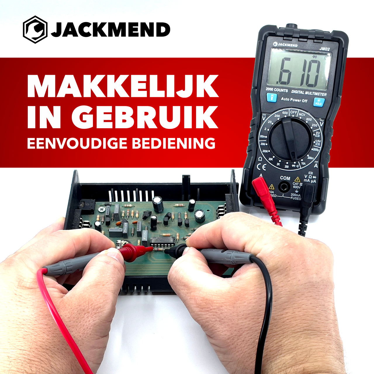 JACKMEND Digitale Multimeter - Slimme Spanningsmeter met LED zaklamp - AC / DC Voltage Meter - Voltmeter - Multi Volt Meter
