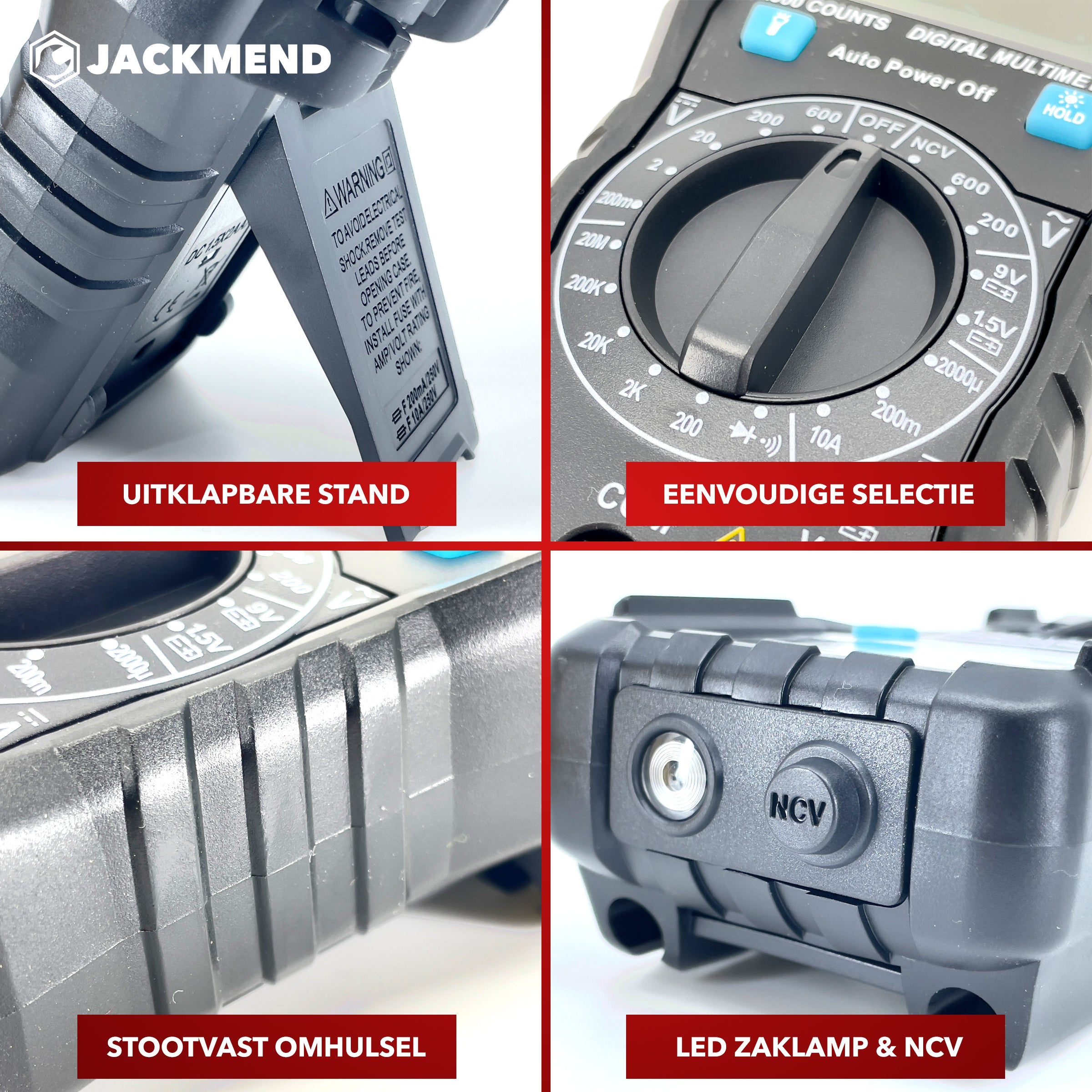 JACKMEND Digitale Multimeter - Slimme Spanningsmeter met LED zaklamp - AC / DC Voltage Meter - Voltmeter - Multi Volt Meter