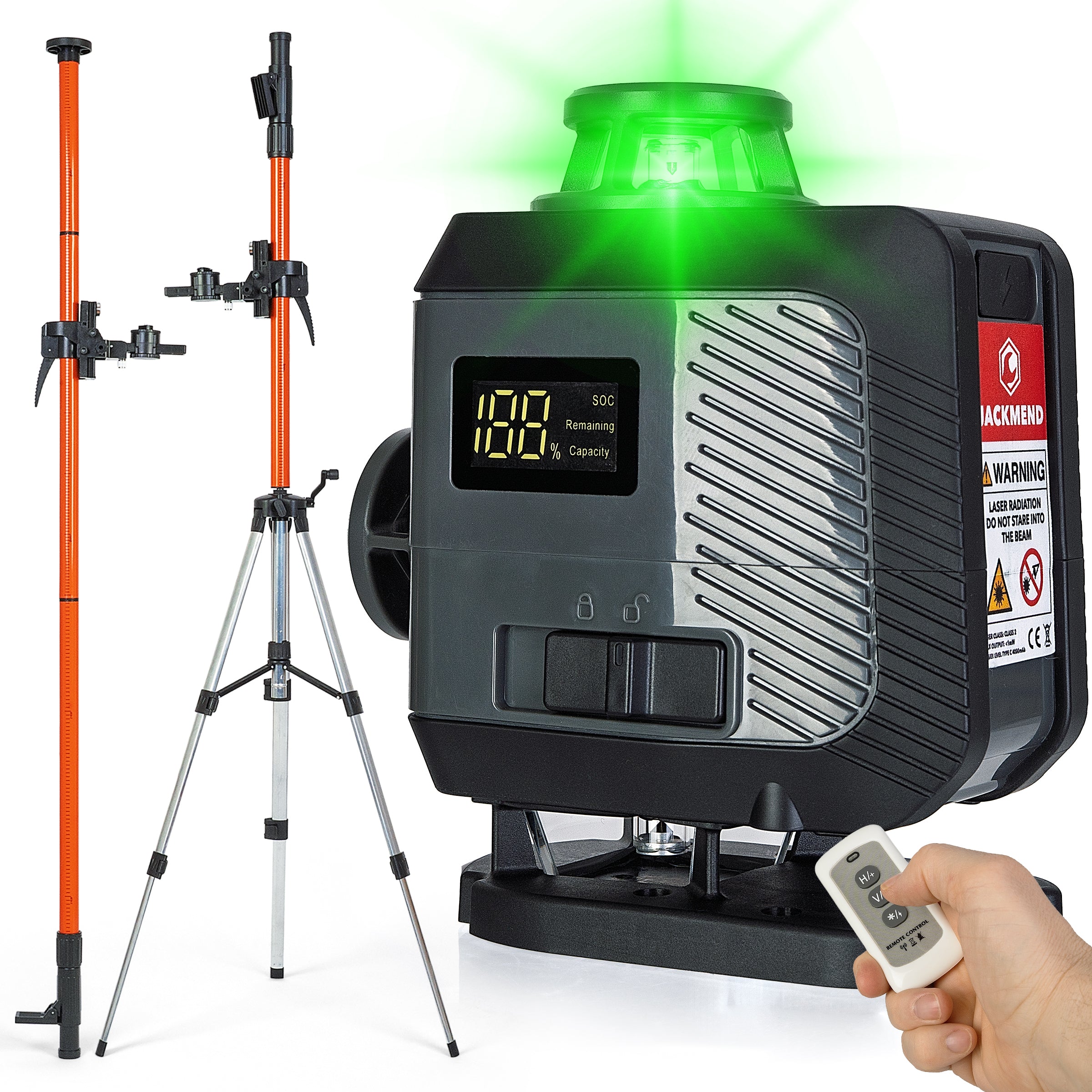 JACKMEND 4D Kreuzlinienlaser USB-C Wiederaufladbar Digitales Display - 50 Meter Messbereich - 16 Linien
