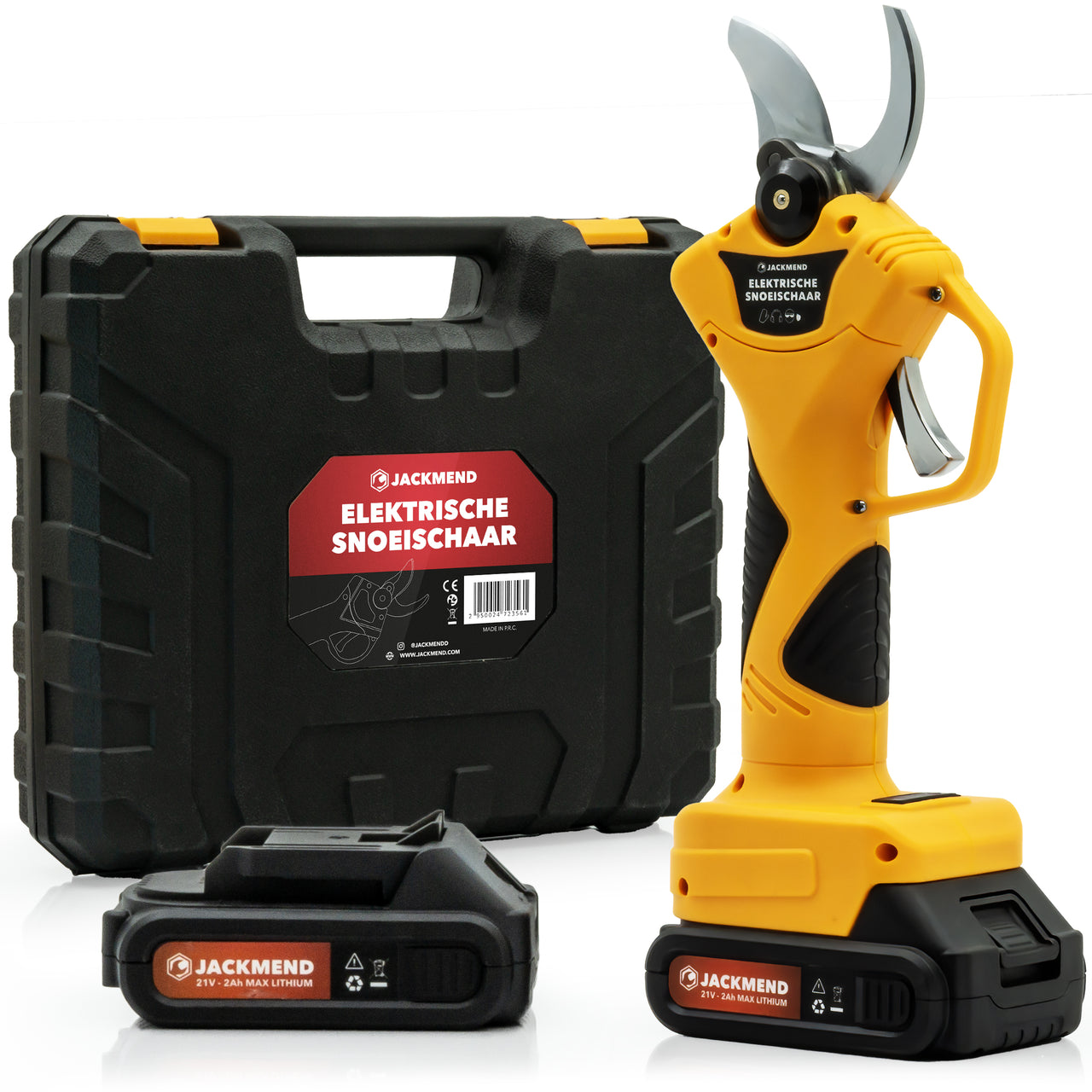 JACKMEND Elektrische Astschere inkl. Aufbewahrungskoffer und 2 Akkus - 35mm Schnittdurchmesser