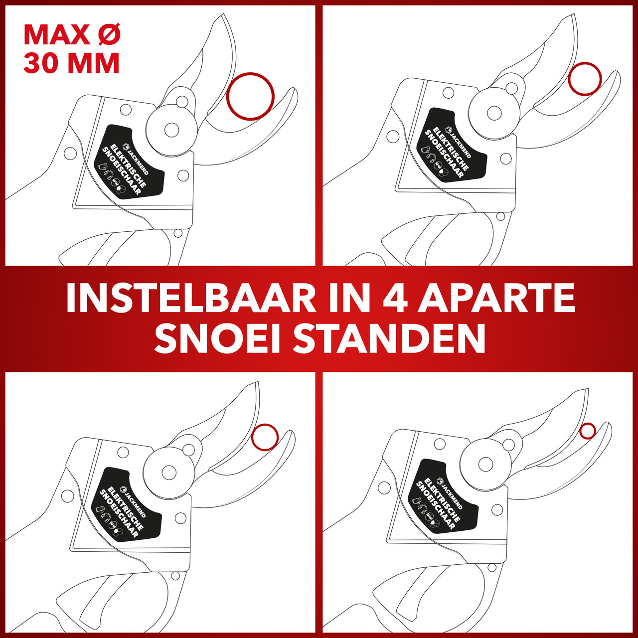 JACKMEND Elektrische Astschere inkl. Aufbewahrungskoffer und 2 Akkus - 35mm Schnittdurchmesser