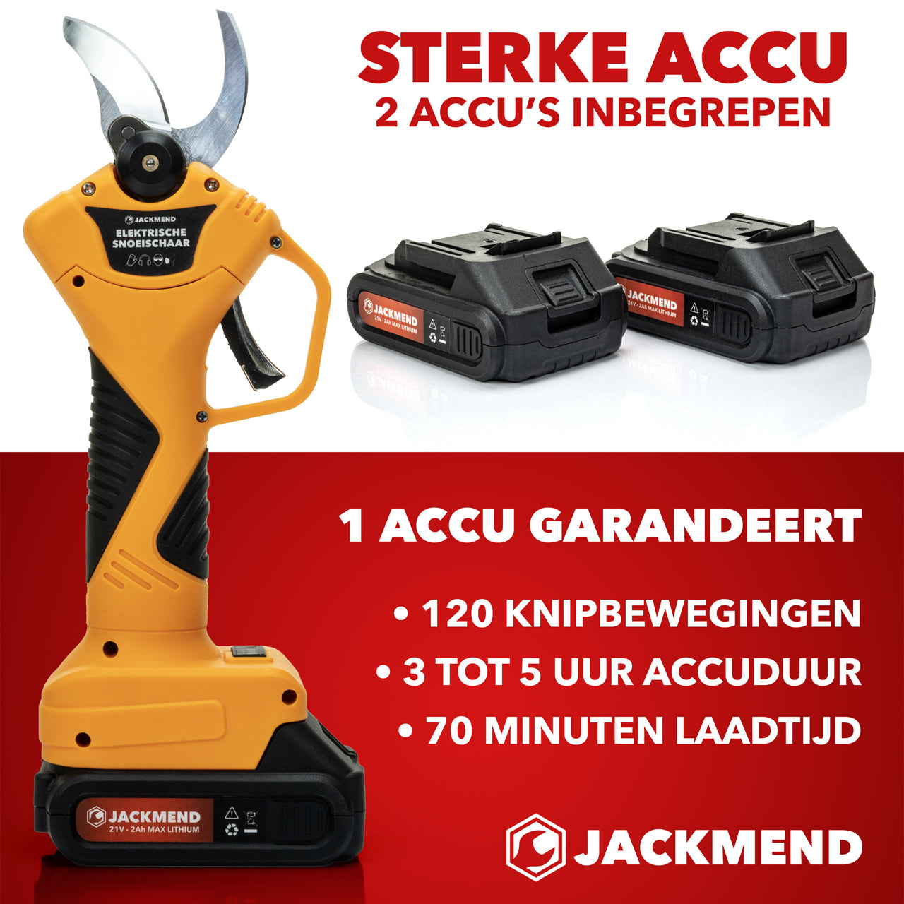 JACKMEND Elektrische Astschere inkl. Aufbewahrungskoffer und 2 Akkus - 35mm Schnittdurchmesser