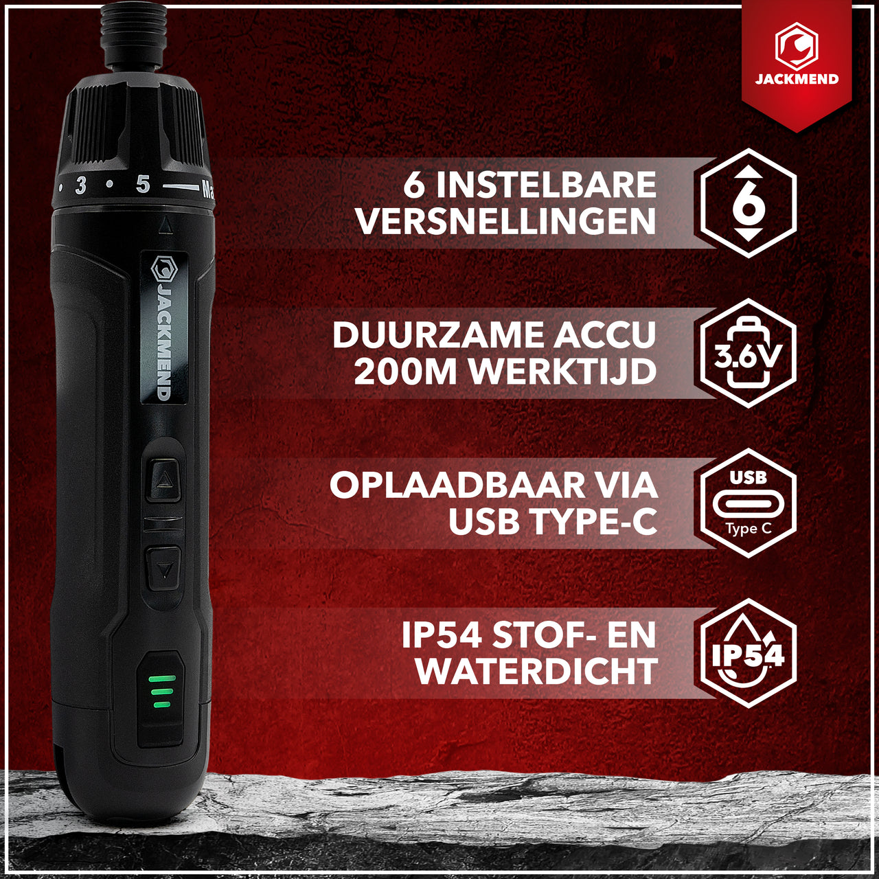 JACKMEND Akku-Schraubmaschine inklusive 13-teiligem Bit-Set und 3,6V 360RPM Motor