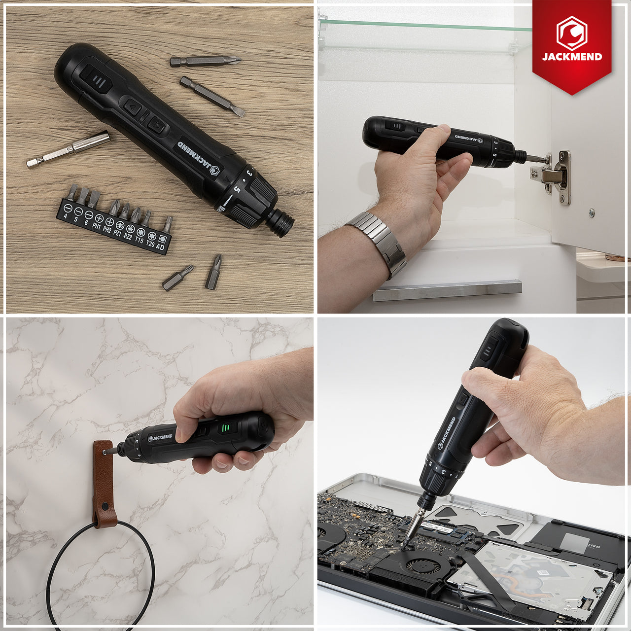 JACKMEND Akku-Schraubmaschine inklusive 13-teiligem Bit-Set und 3,6V 360RPM Motor