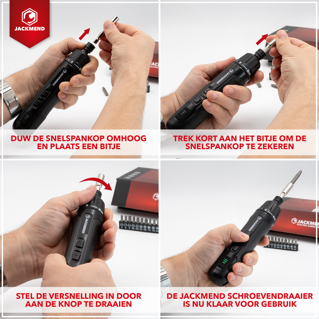 JACKMEND Akku-Schraubmaschine inklusive 13-teiligem Bit-Set und 3,6V 360RPM Motor