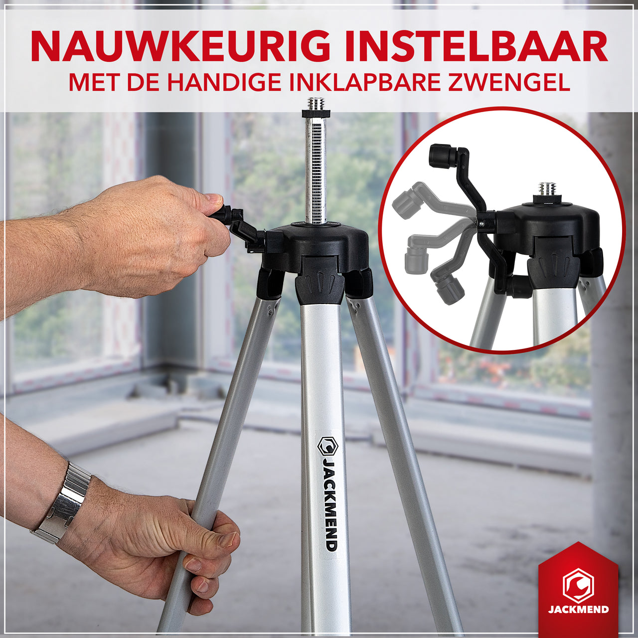 JACKMEND 4D Kreuzlinienlaser USB-C Wiederaufladbar Digitales Display Inklusive Stativ - 50 Meter Messbereich