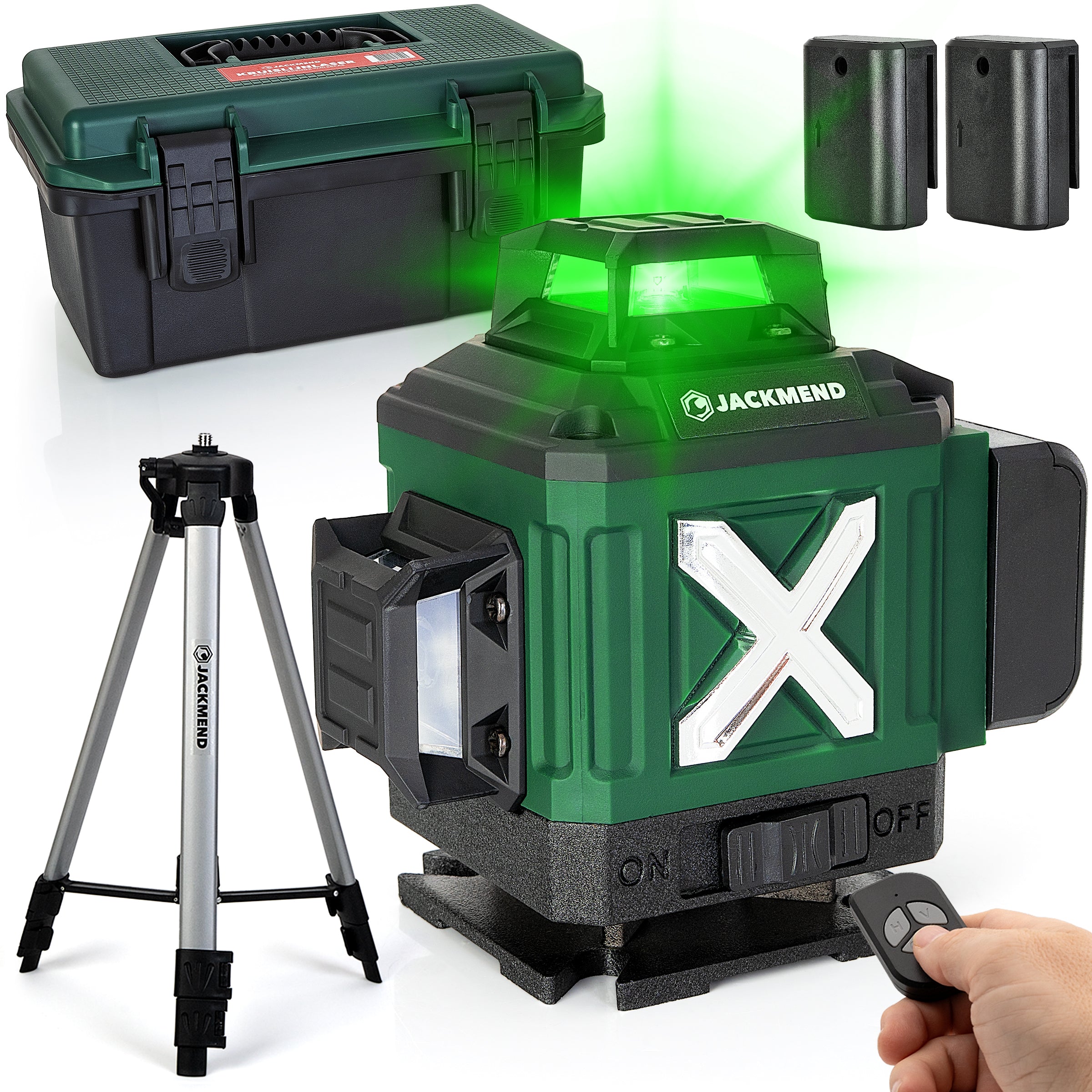 JACKMEND 4D Kreuzlinienlaser mit Stativ 1,45M 4 bis 16 Linien - 50 Meter Messbereich