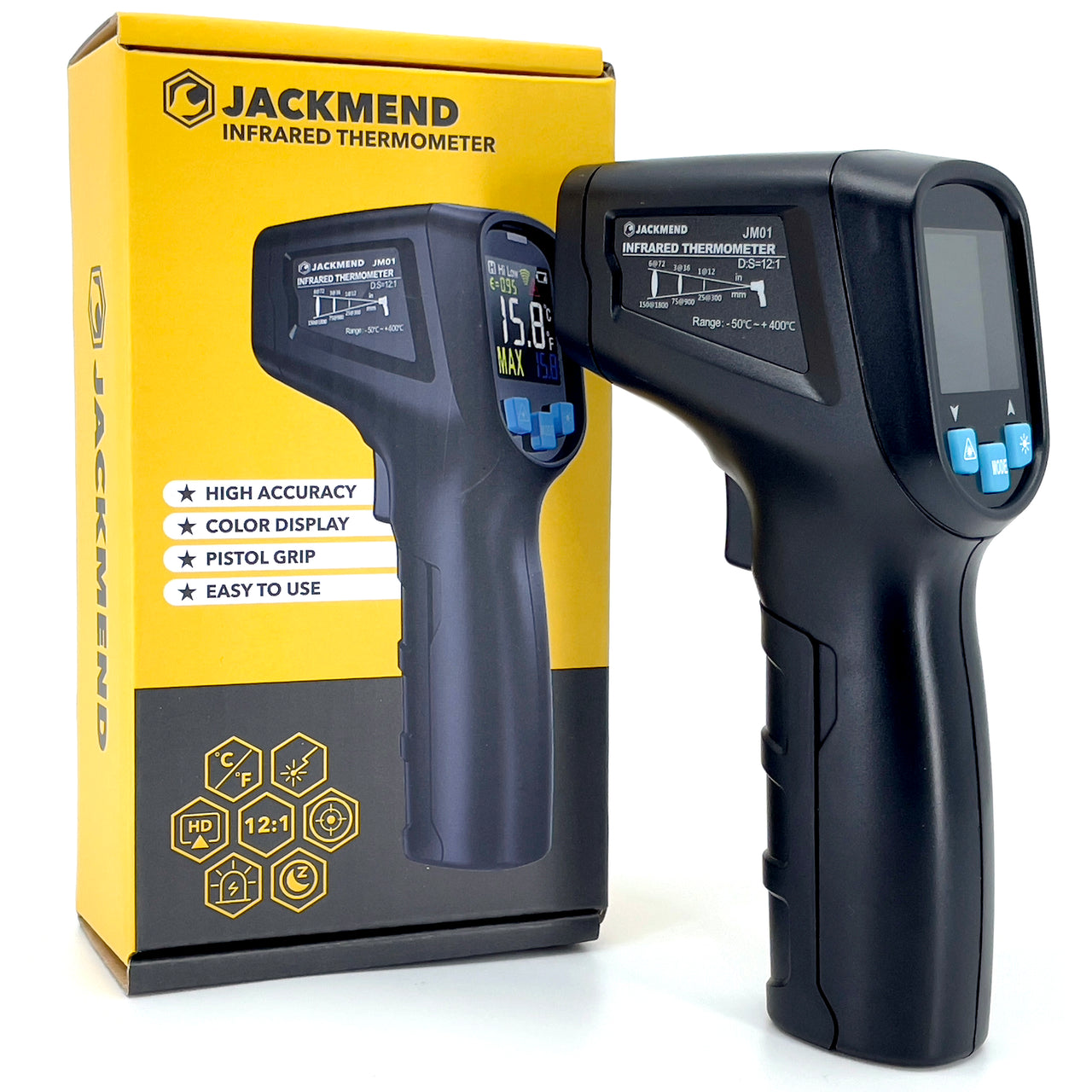 JACKMEND Infrarot-Thermometer - Digitales Wärmegerät Bereich von -50 bis 400 °C
