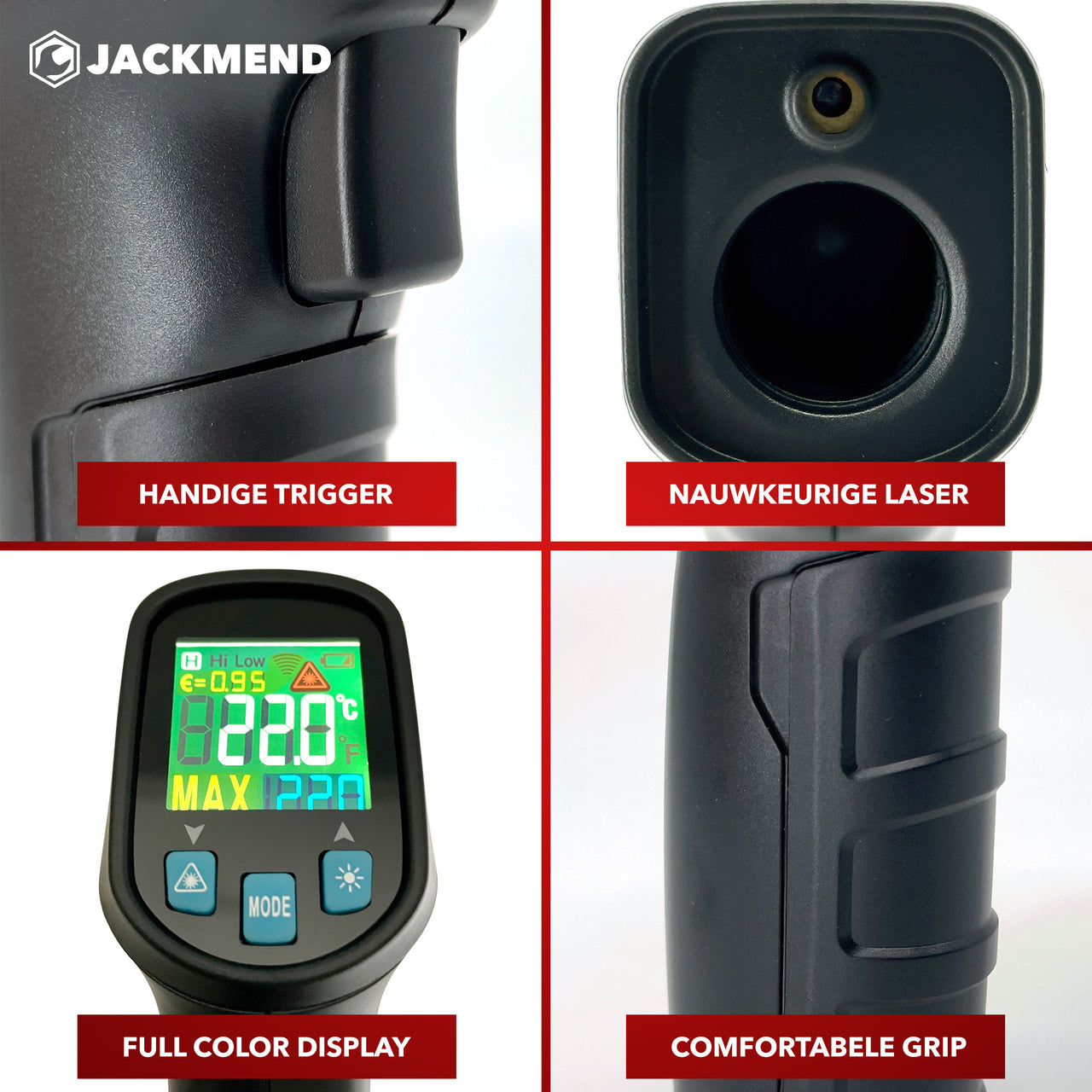 JACKMEND Infrarot-Thermometer - Digitales Wärmegerät Bereich von -50 bis 400 °C