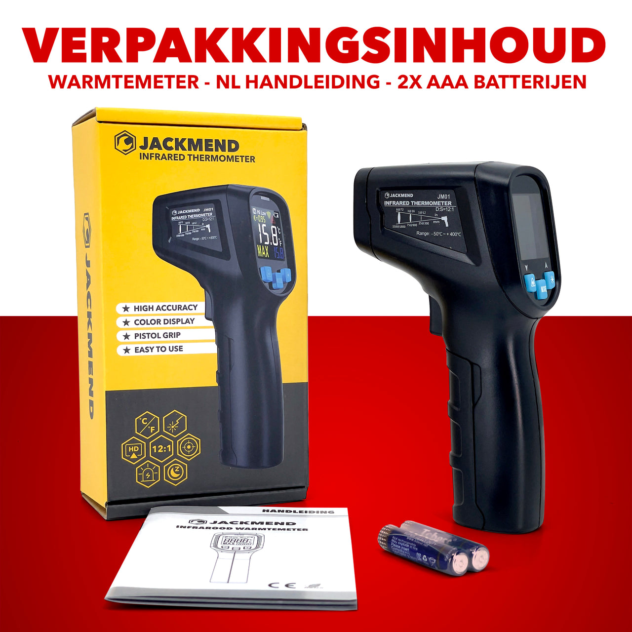 JACKMEND Infrarot-Thermometer - Digitales Wärmegerät Bereich von -50 bis 400 °C